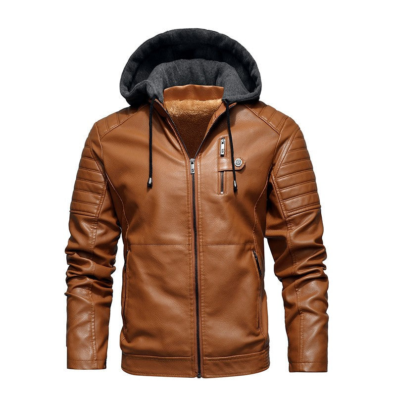 Men's hoodie with leather jacket