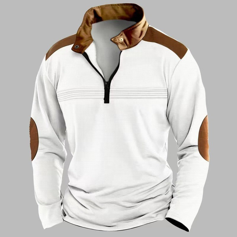 Long sleeve polo shirt with solid color seams