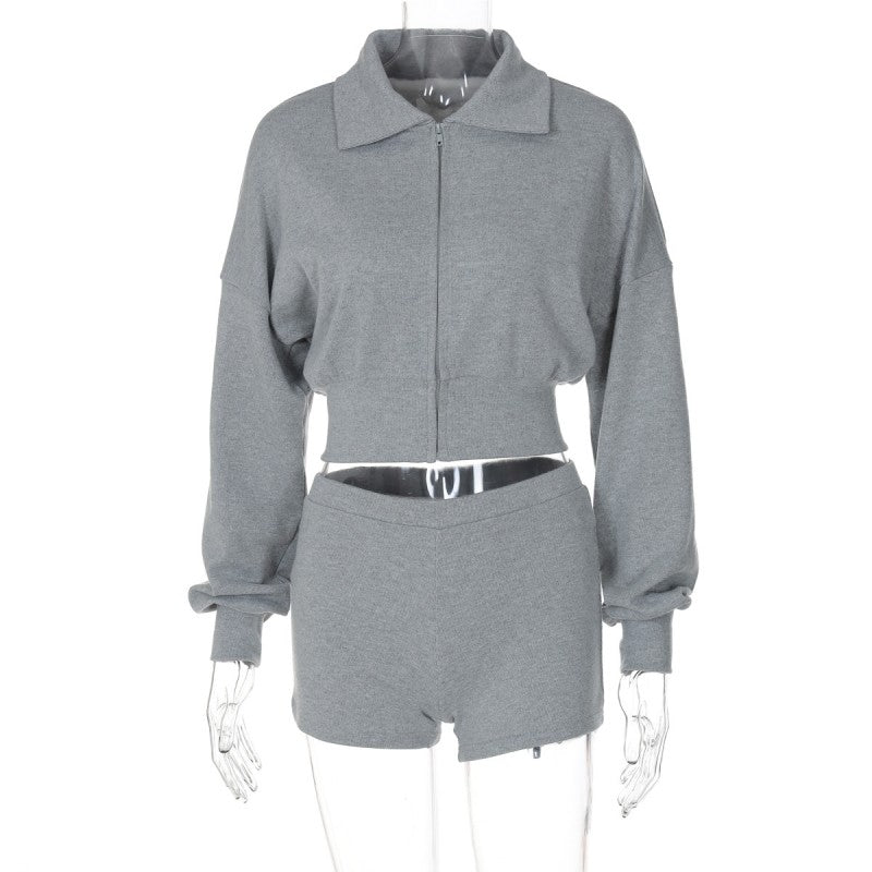Zippered sweatshirt and shorts set