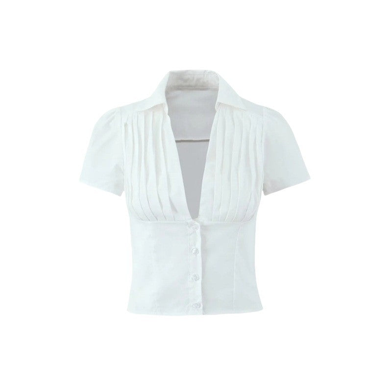 Short-sleeve V-neck blouse