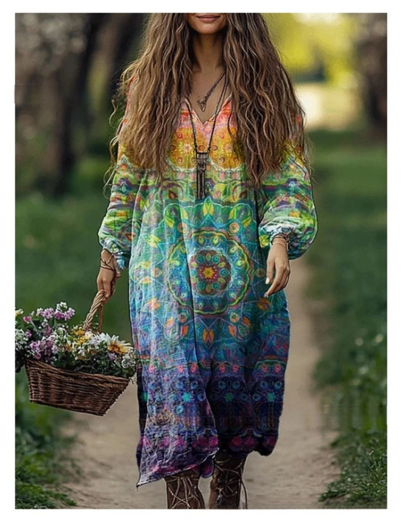 Luxurious V-neck patterned dress