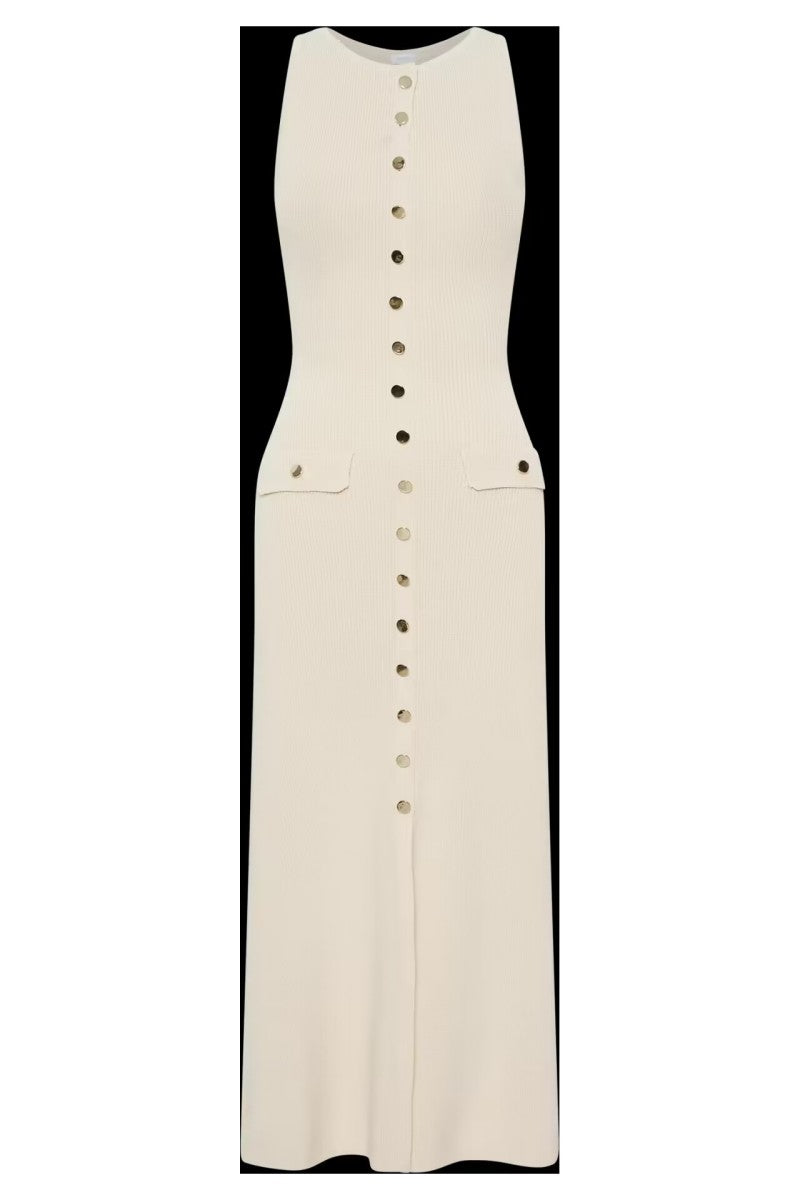 Sleeveless knit dress with a round neck