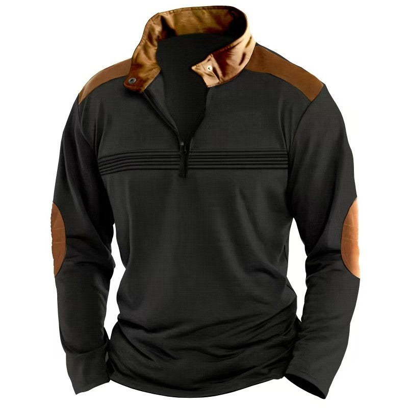 Long sleeve polo shirt with solid color seams