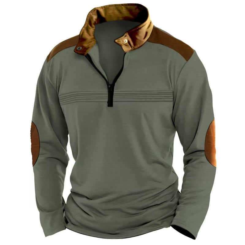 Long sleeve polo shirt with solid color seams