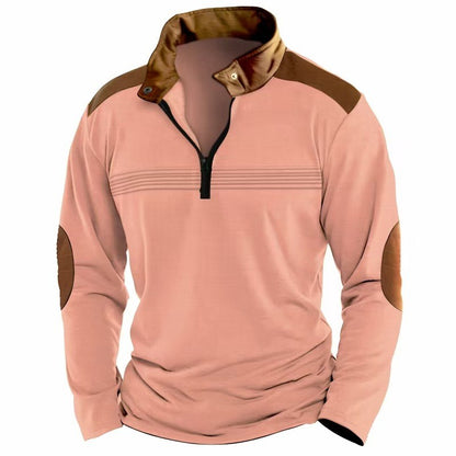 Long sleeve polo shirt with solid color seams