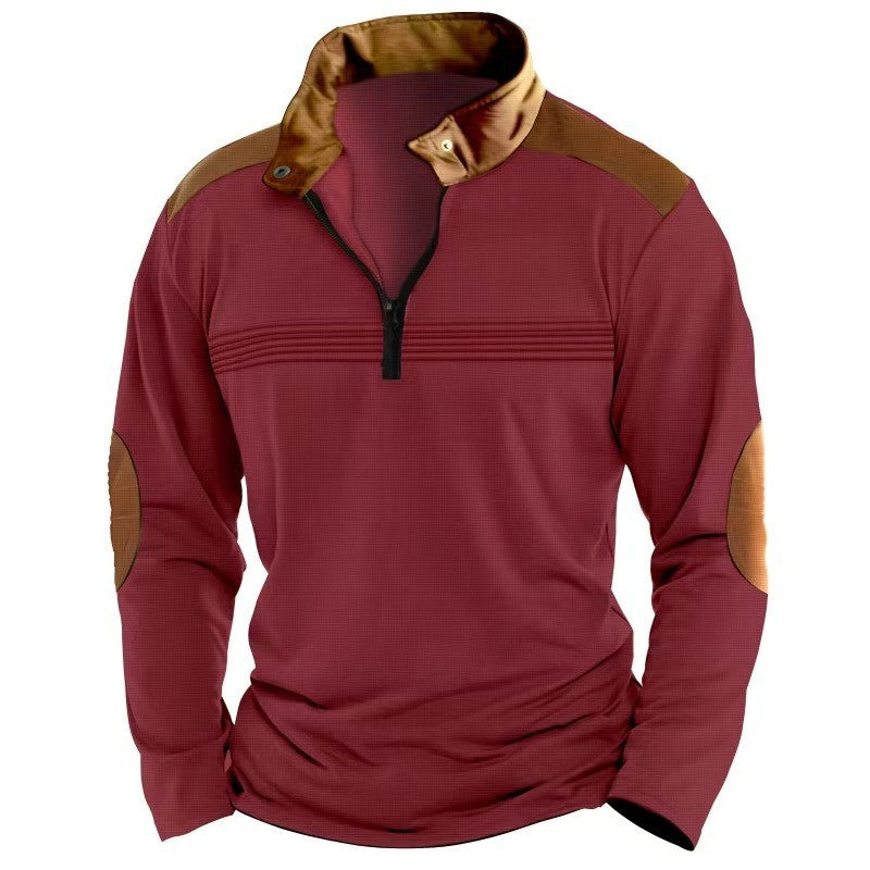 Long sleeve polo shirt with solid color seams