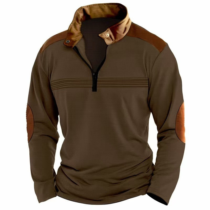 Long sleeve polo shirt with solid color seams